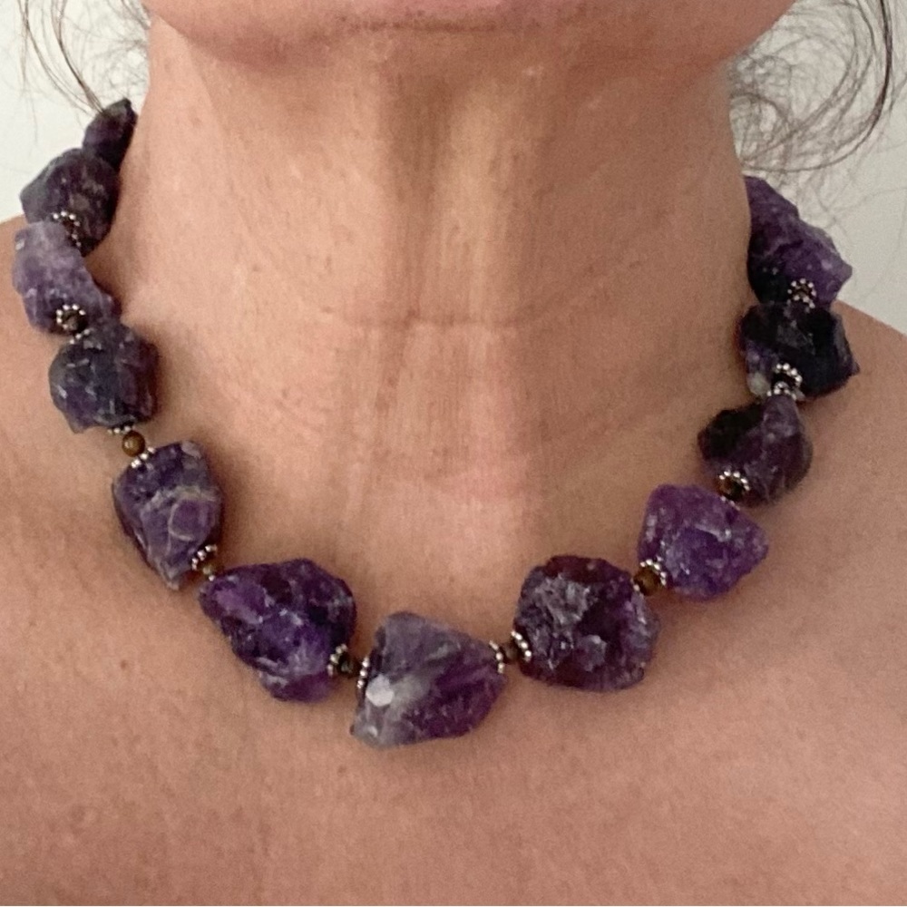 Amethyst and Tiger Eye Accents Necklace  18 Inches